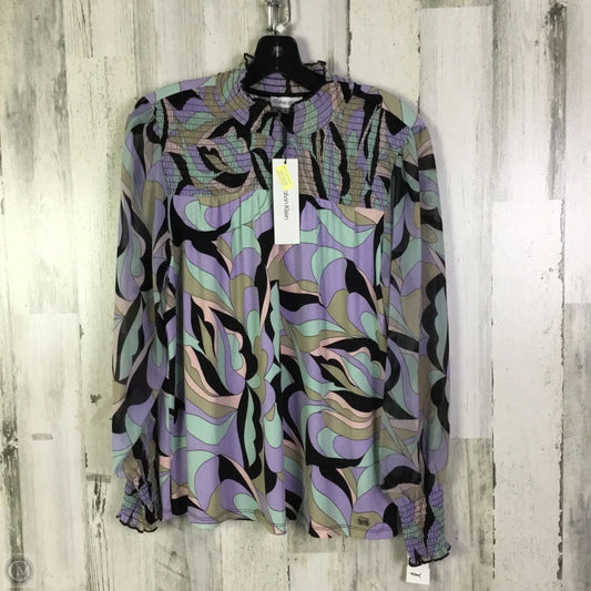 Blouse Long Sleeve By Calvin Klein In Green & Purple, Size: M