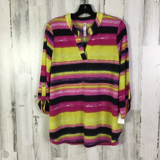 Top 3/4 Sleeve By Clothes Mentor In Pink & Yellow, Size: M