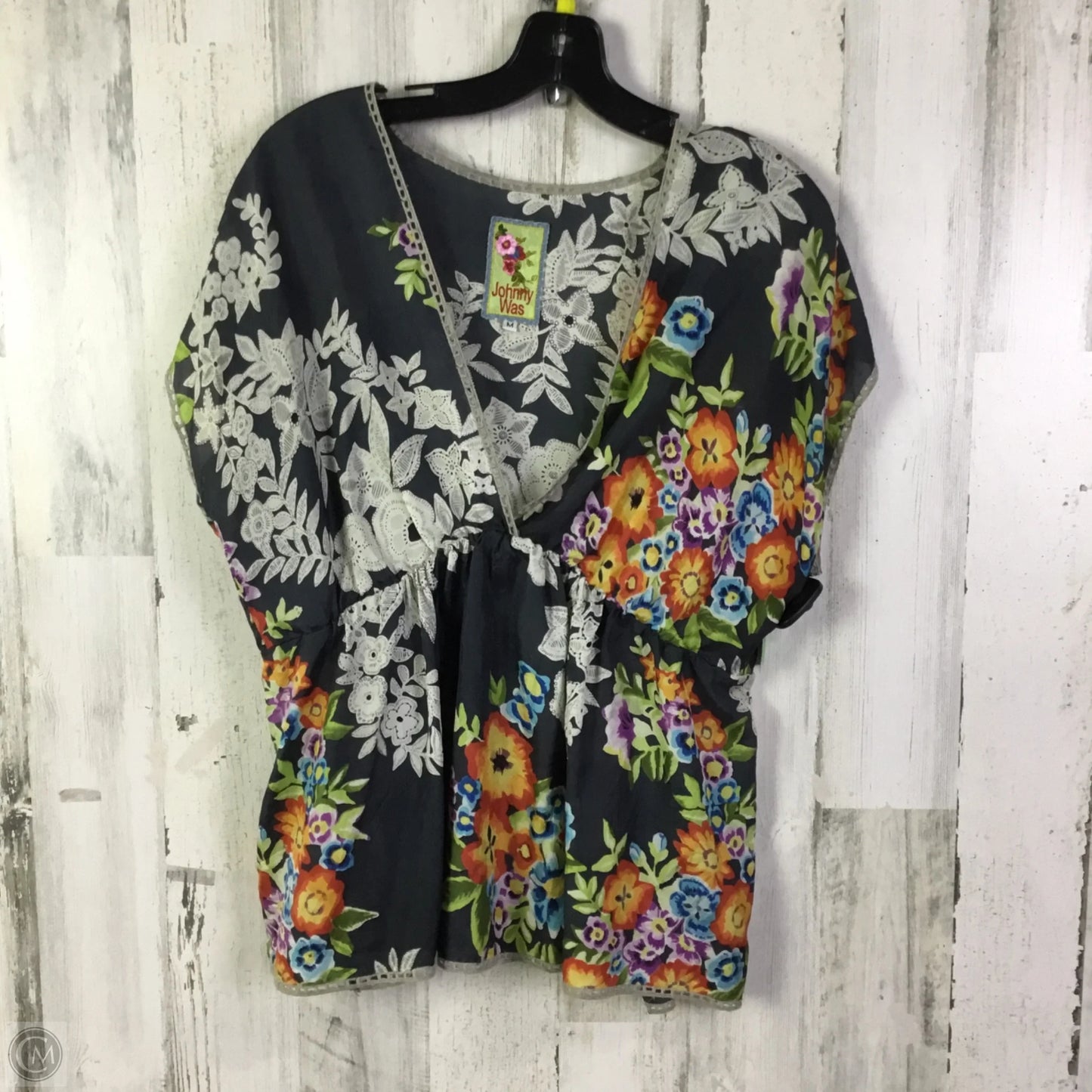 Blouse Short Sleeve By Johnny Was In Grey, Size: M