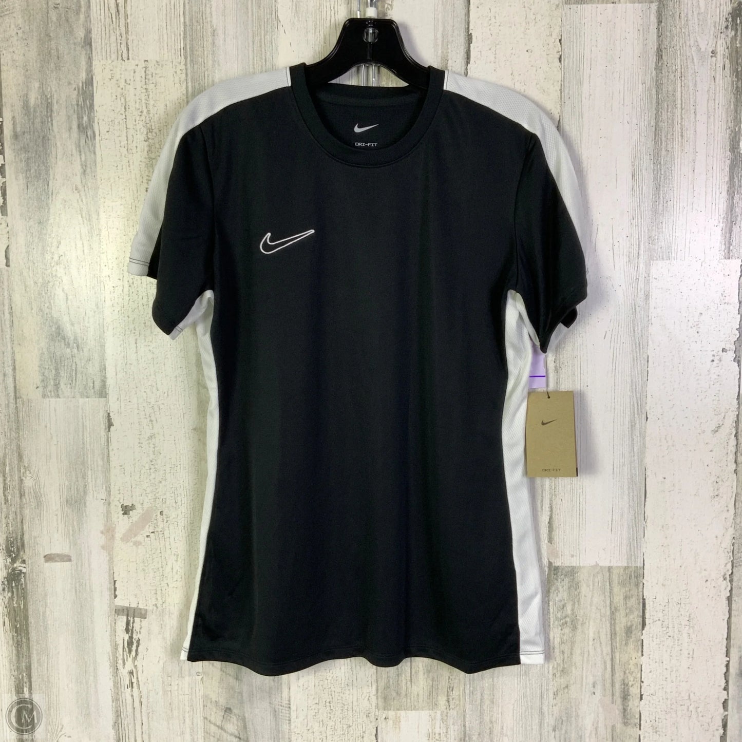 Athletic Top Short Sleeve By Nike Apparel In Black & White, Size: M