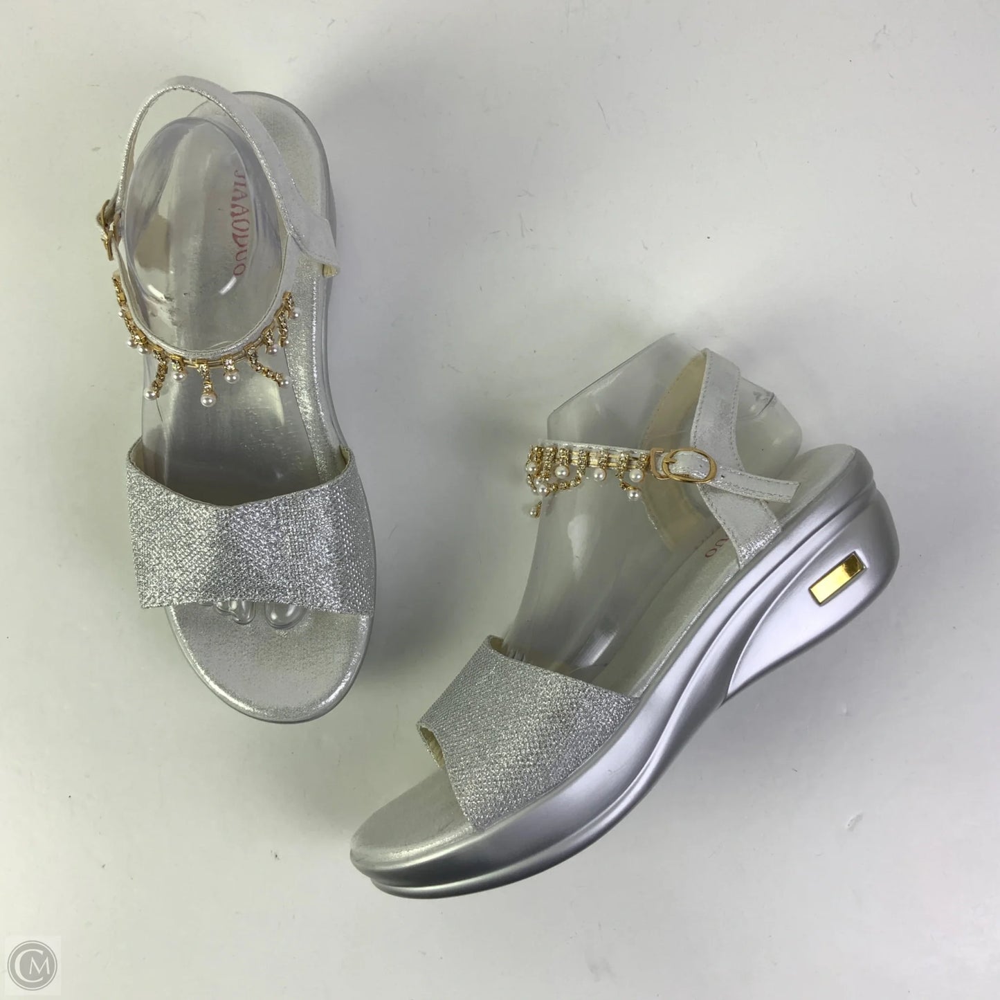 Sandals Heels Wedge By Clothes Mentor In Grey, Size: 12