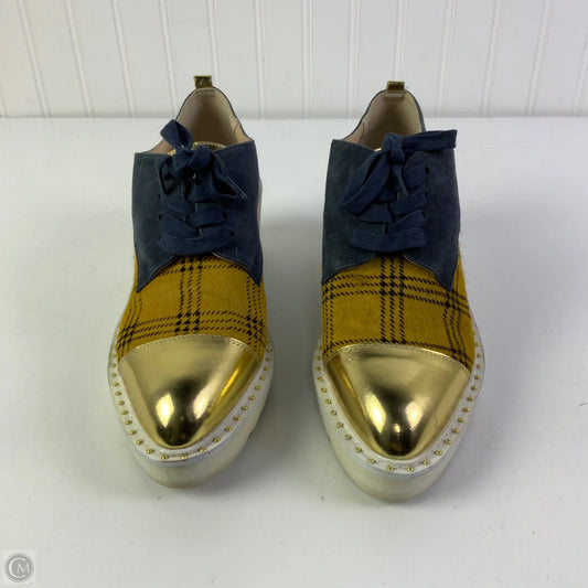 Shoes Heels Wedge By Anthropologie In Blue & Yellow, Size: 7.5