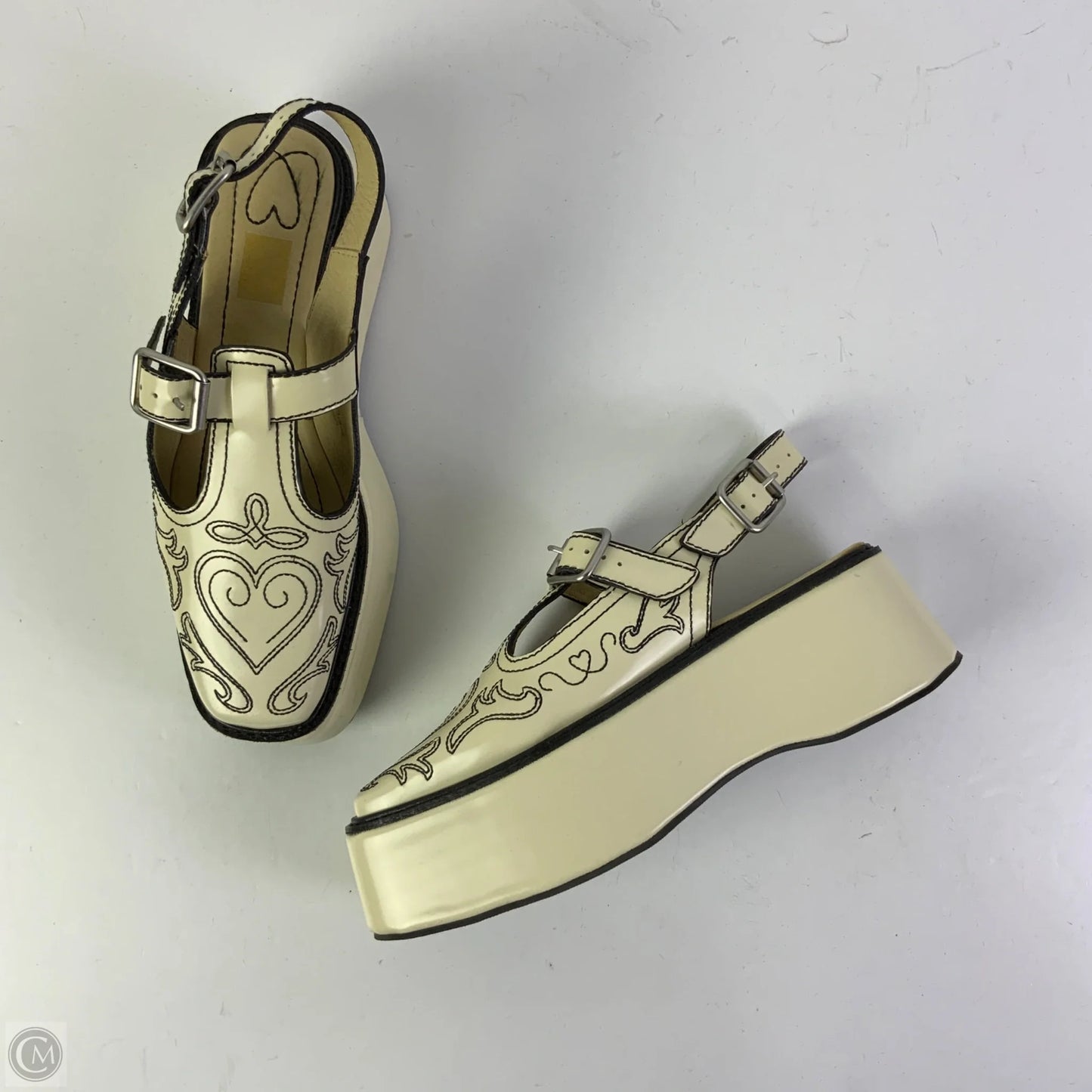 Shoes Heels Platform By Farm Rio In Cream & Black, Size: 8