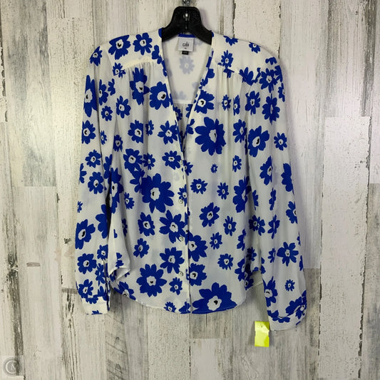 Top Long Sleeve By Cabi In Blue & White, Size: Xs