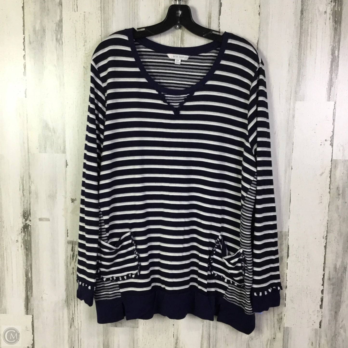 Top Long Sleeve By Erin London In Blue & White, Size: Xxl