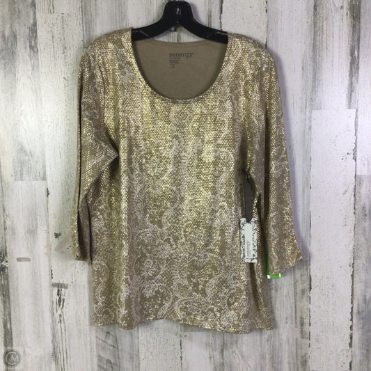 Top 3/4 Sleeve Basic By Zenergy By Chicos In Gold & Tan, Size: L