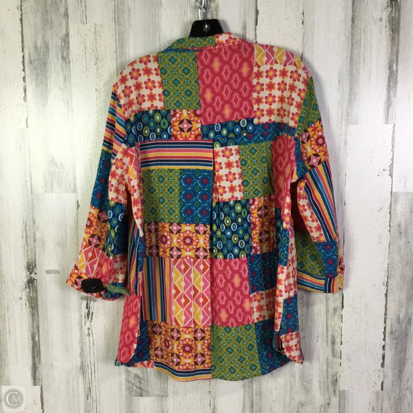 Jacket Shirt By John Mark In Blue & Pink, Size: M