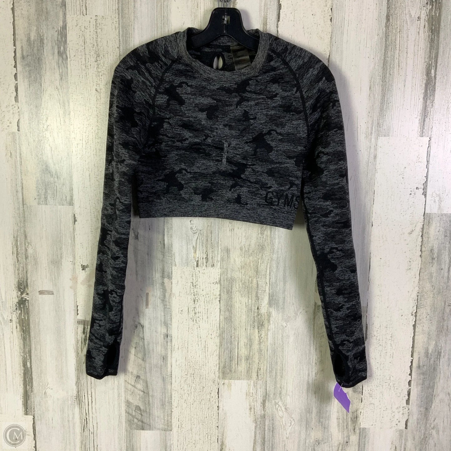 Athletic Top Long Sleeve Crewneck By Gym Shark In Black & Grey, Size: L