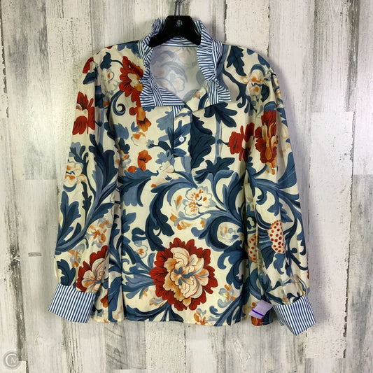 Top Long Sleeve By Cmf In Blue & Cream, Size: Xl