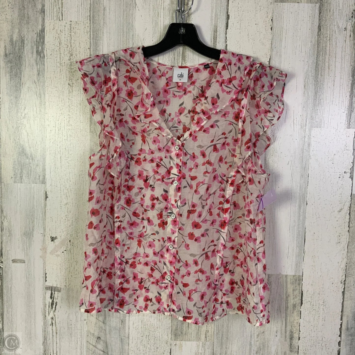 Blouse Sleeveless By Cabi In Pink & White, Size: M
