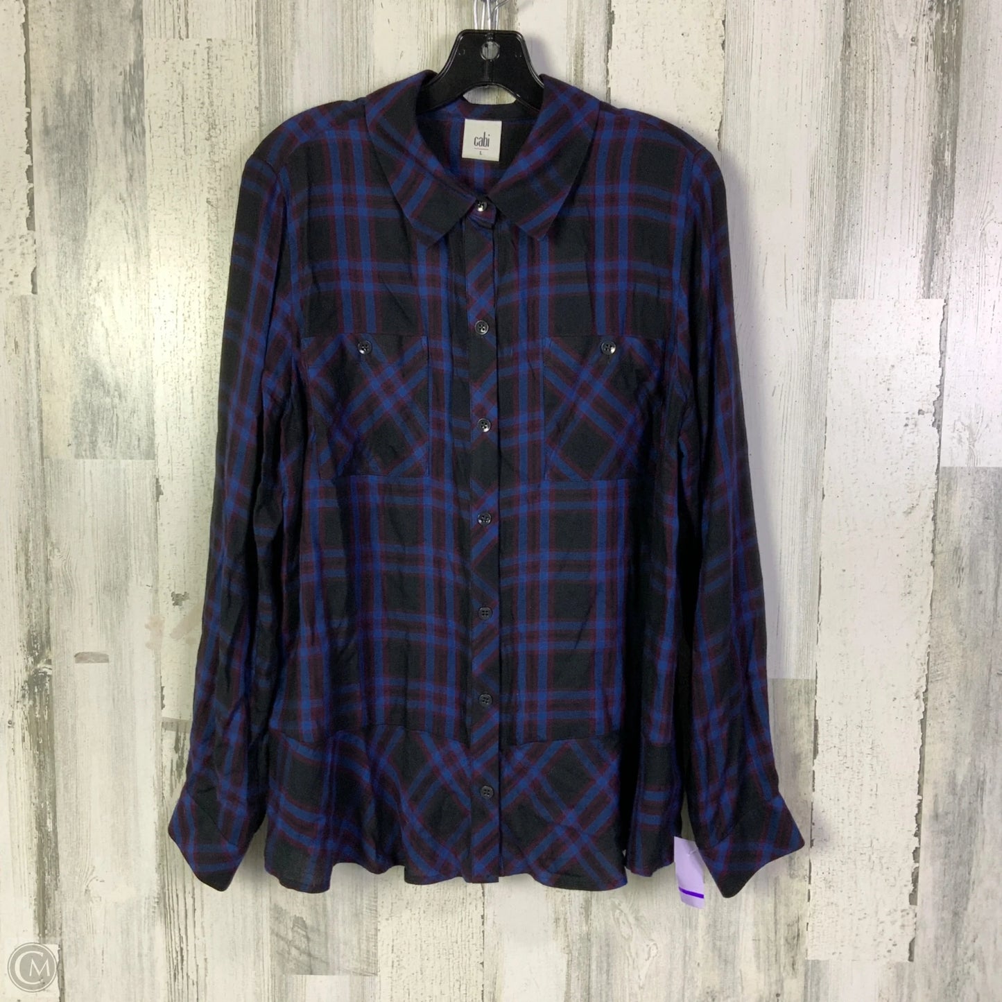 Top Long Sleeve By Cabi In Black & Blue, Size: L
