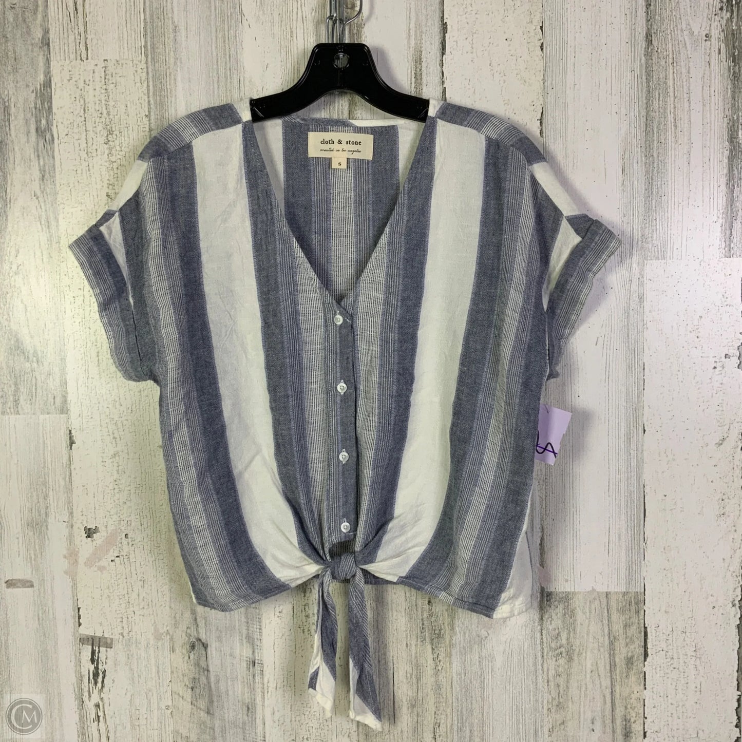 Top Short Sleeve By Cloth & Stone In Blue & White, Size: S