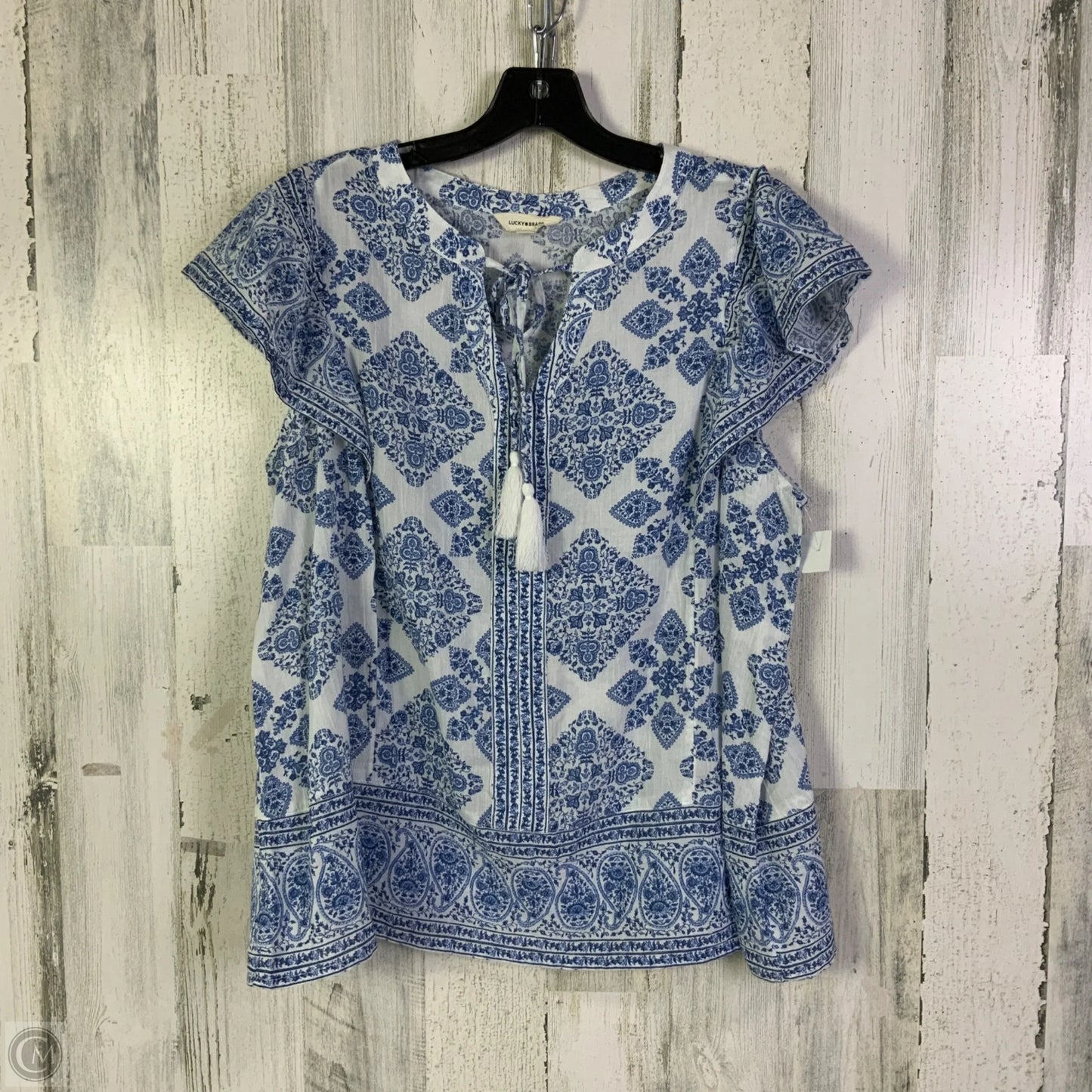 Top Short Sleeve By Lucky Brand In Blue & White, Size: 1x