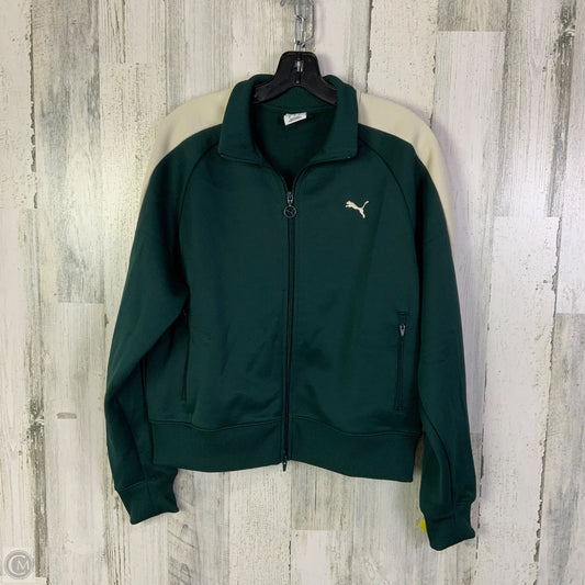 Athletic Jacket By Puma In Green & White, Size: Xl