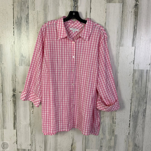 Top 3/4 Sleeve By Foxcroft In Pink & White, Size: 2x
