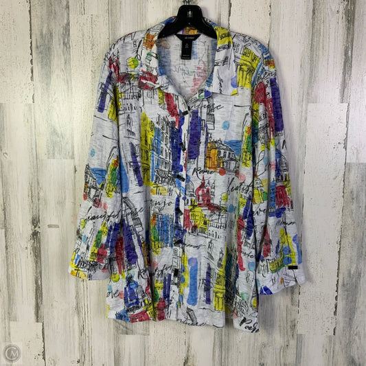 Top 3/4 Sleeve By Ali Miles In Blue & White, Size: 2x
