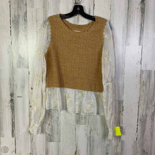 Top Long Sleeve By Anthropologie In Brown & White, Size: M