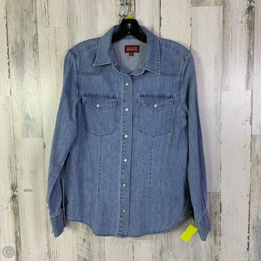 Top Long Sleeve Designer By Johnny Was In Blue Denim, Size: M