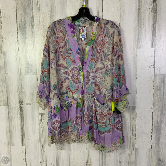 Kimono Designer By Johnny Was In Purple & White, Size: M