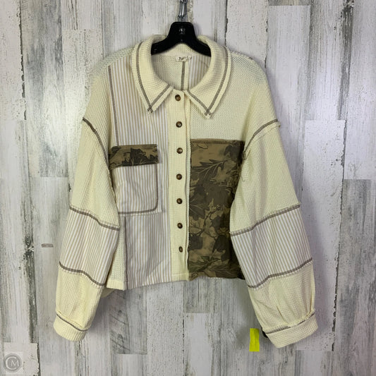 Jacket Shirt By Pol In Brown & Cream, Size: L