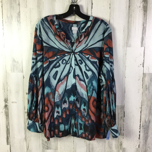 Top Long Sleeve By Chicos In Blue & Orange, Size: L