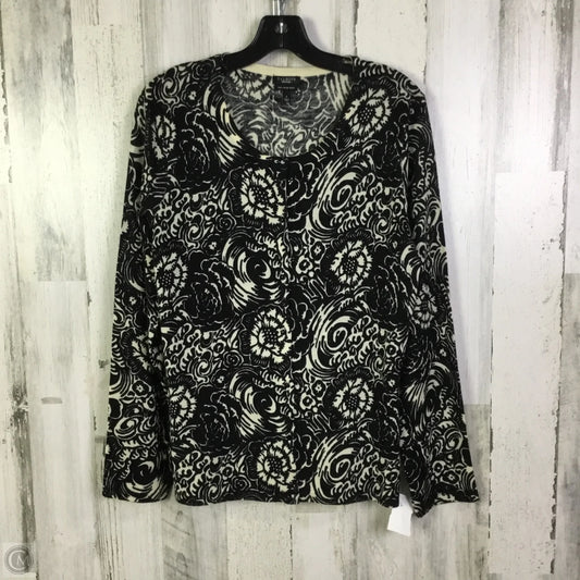 Sweater Cardigan By Talbots In Black & Cream, Size: L