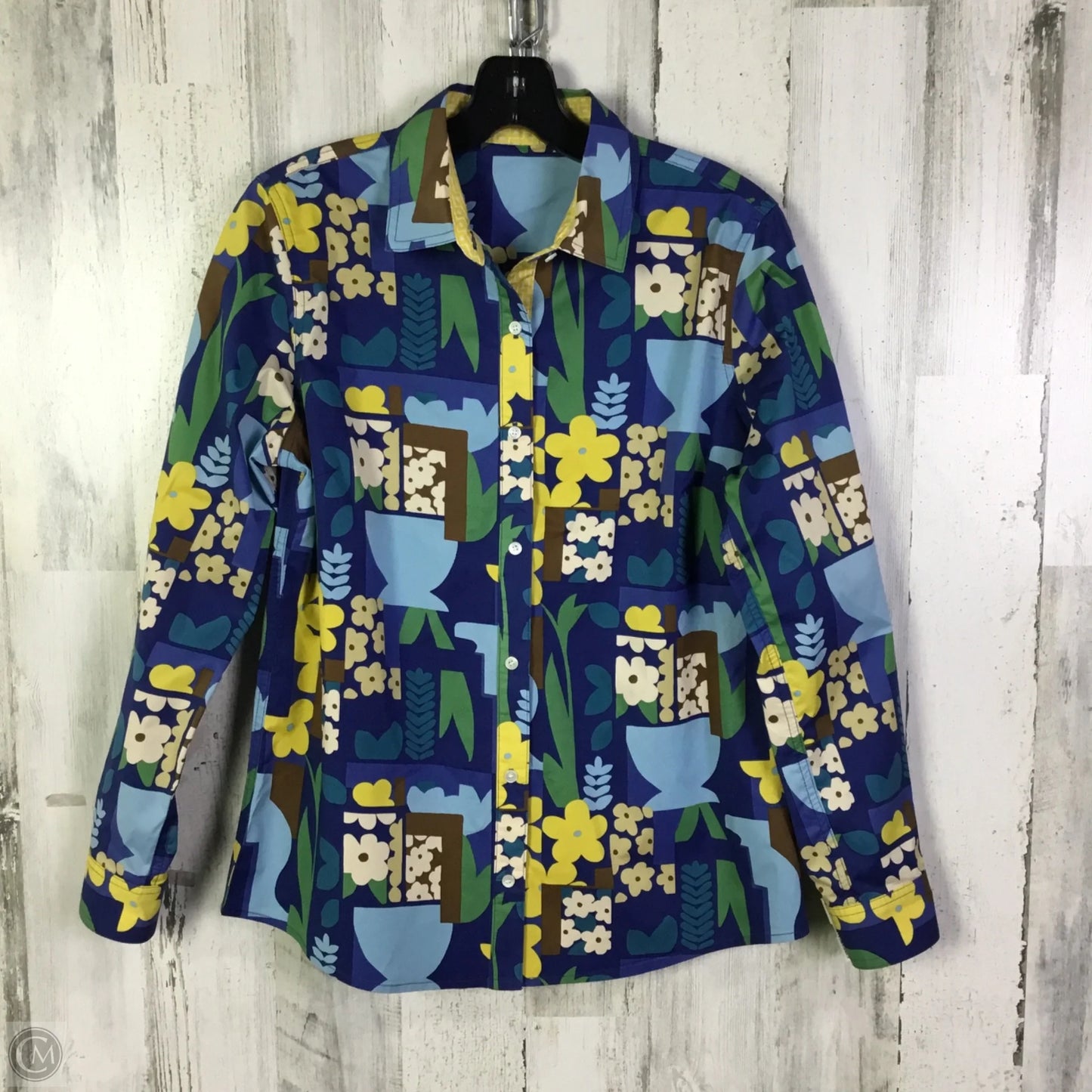 Blouse Long Sleeve By J Mclaughlin In Blue & Yellow, Size: S