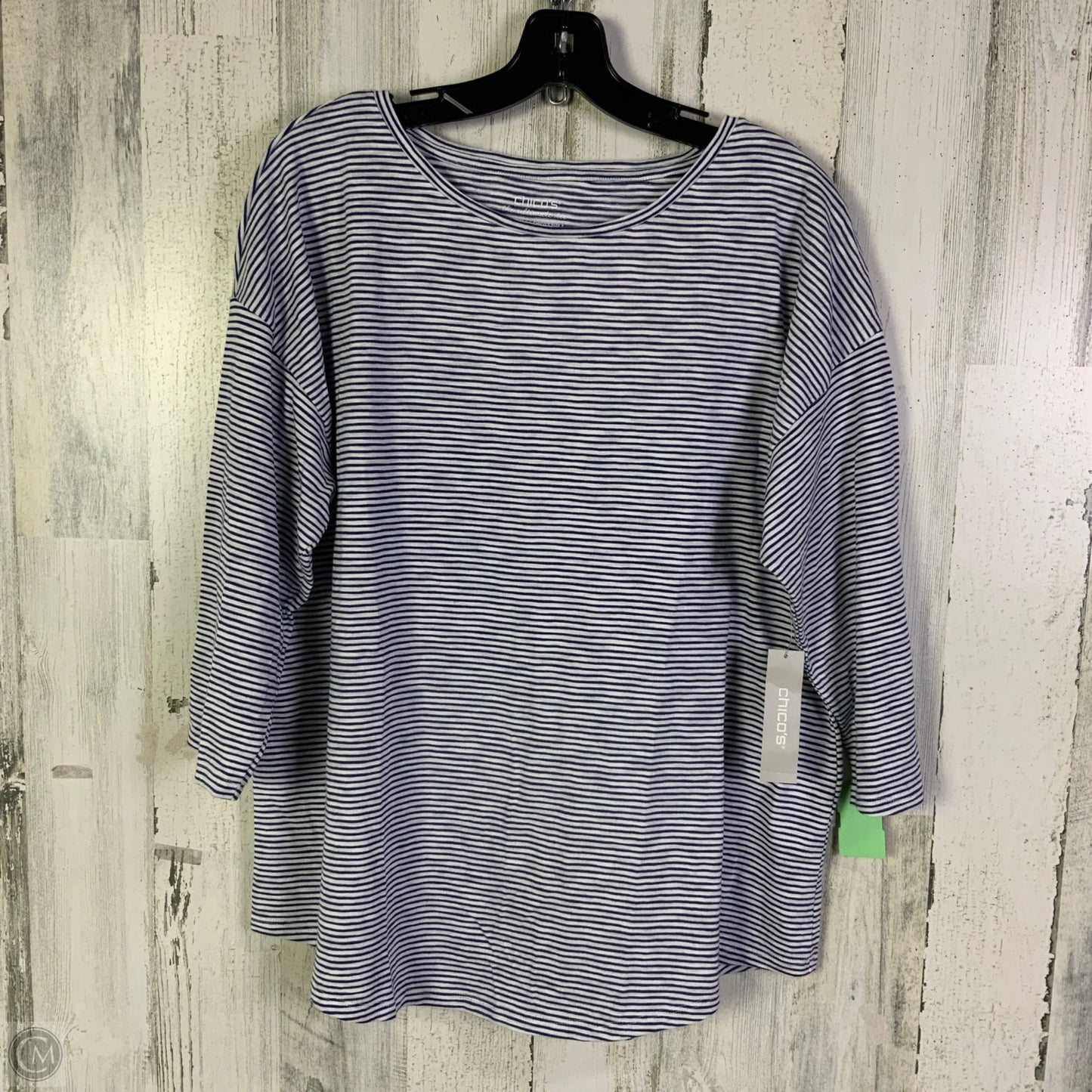Top 3/4 Sleeve Basic By Chicos In Blue & White, Size: L