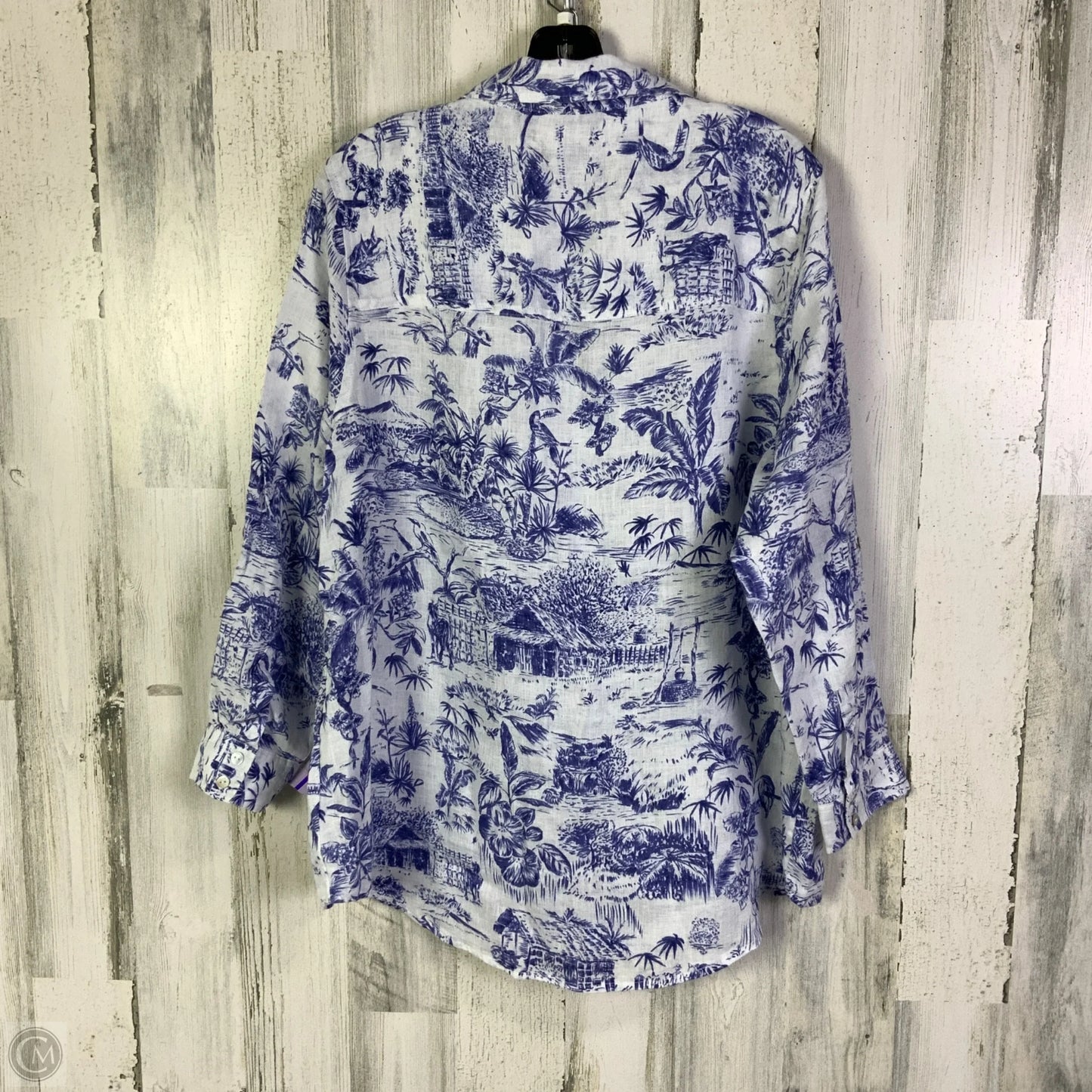 Blouse 3/4 Sleeve By Joie In Blue & White, Size: 1x