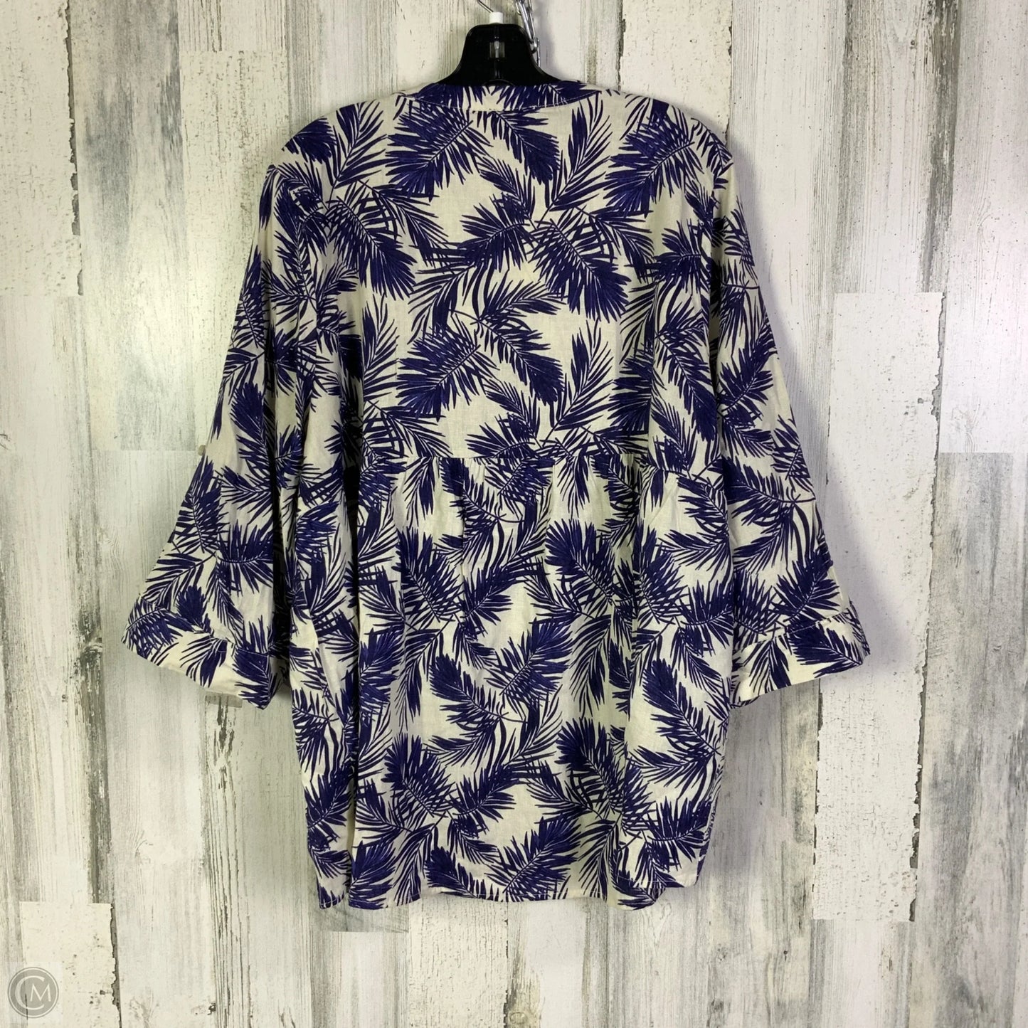 Blouse Short Sleeve By Jones And Co In Blue & Cream, Size: 1x