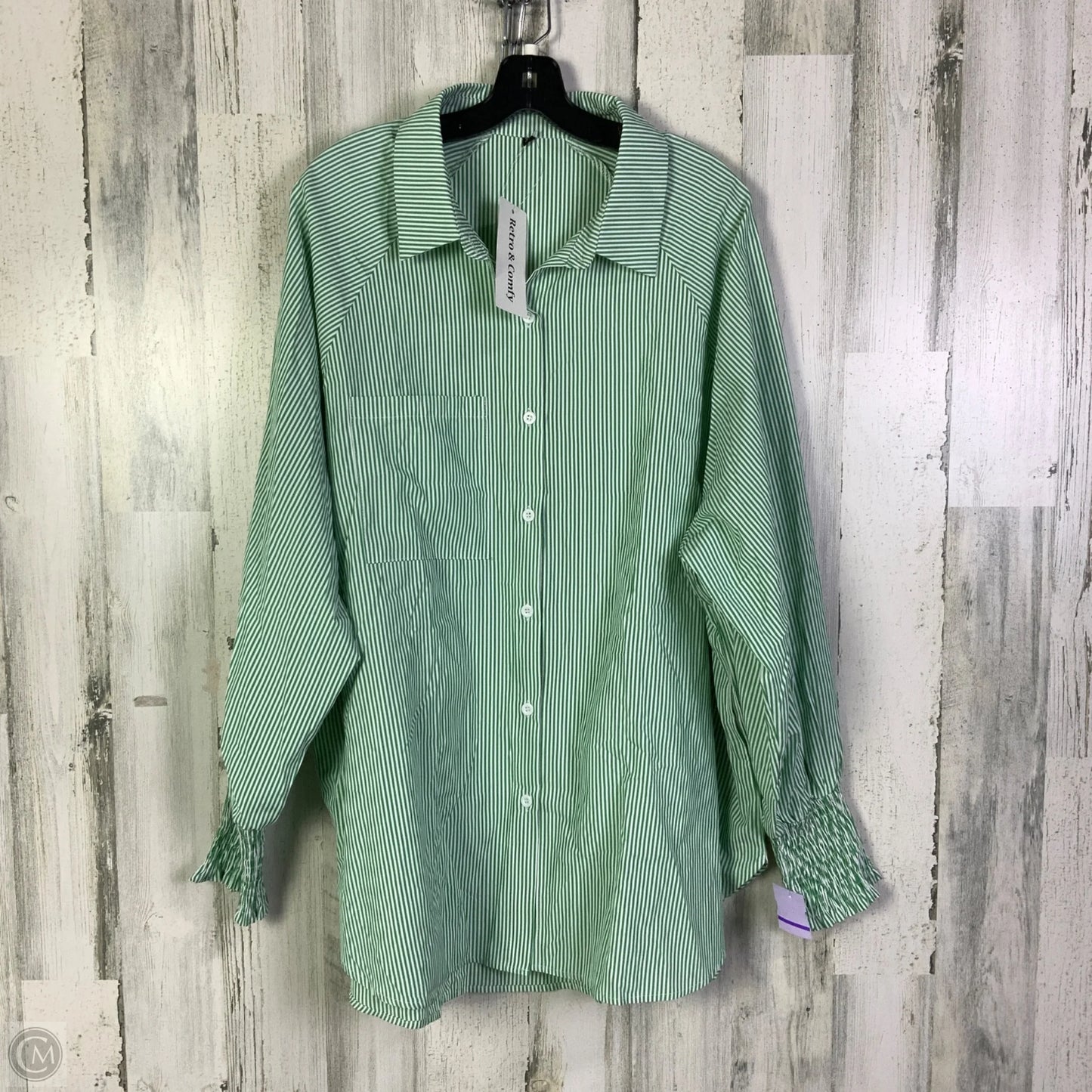 Top 3/4 Sleeve By Clothes Mentor In Green & White, Size: 3x