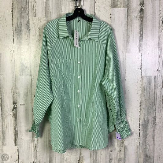 Top 3/4 Sleeve By Clothes Mentor In Green & White, Size: 3x