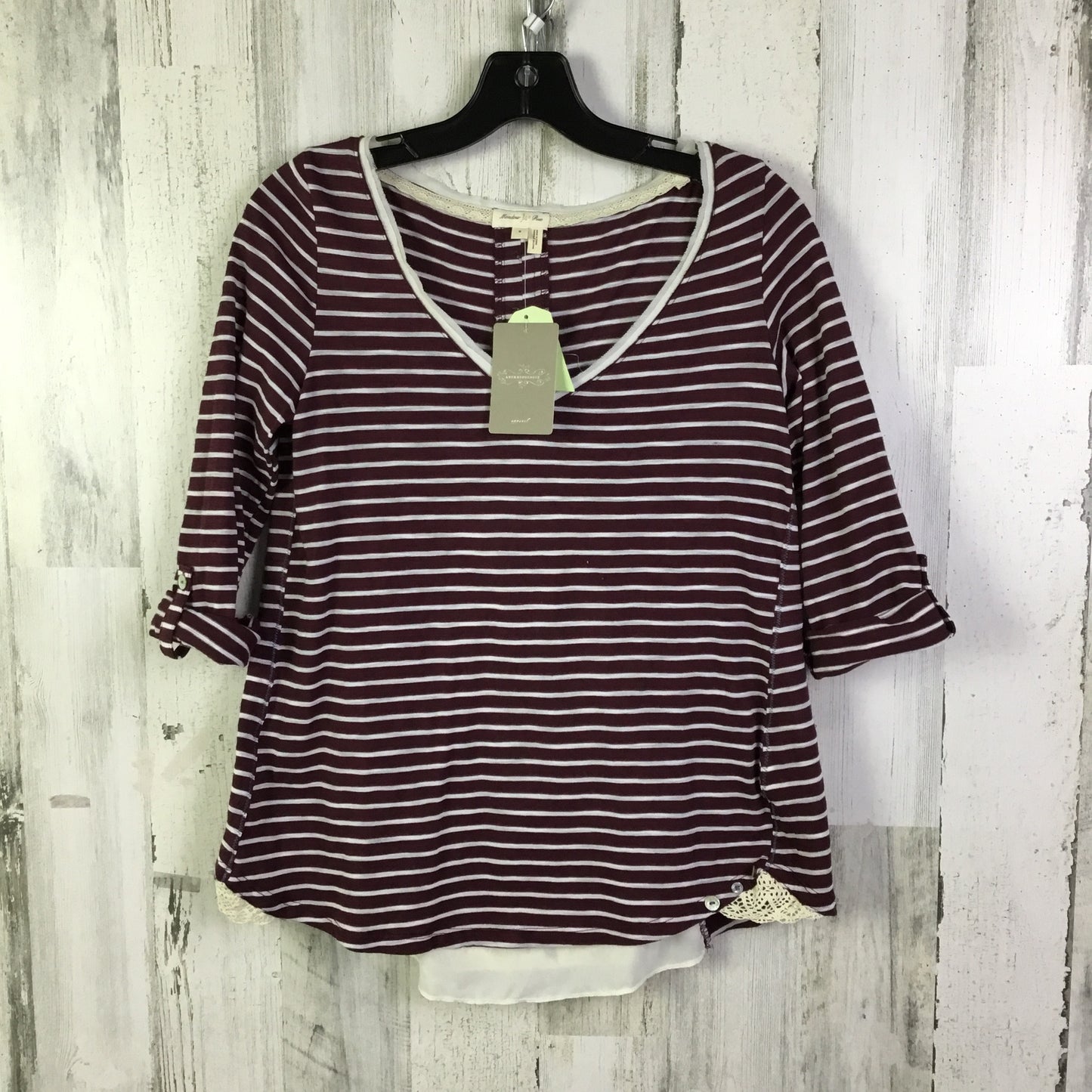 Top 3/4 Sleeve By Meadow Rue In Maroon, Size: S