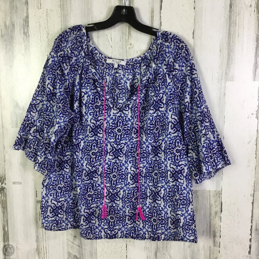 Top 3/4 Sleeve Designer By Milly In Blue & White, Size: L