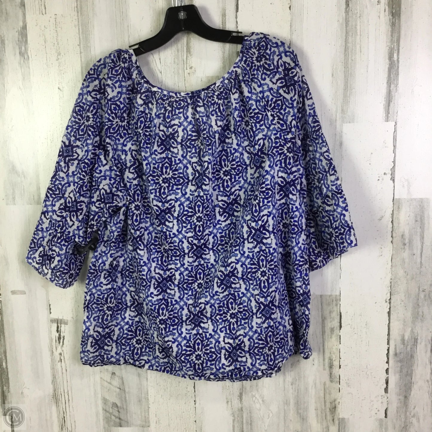 Top 3/4 Sleeve Designer By Milly In Blue & White, Size: L