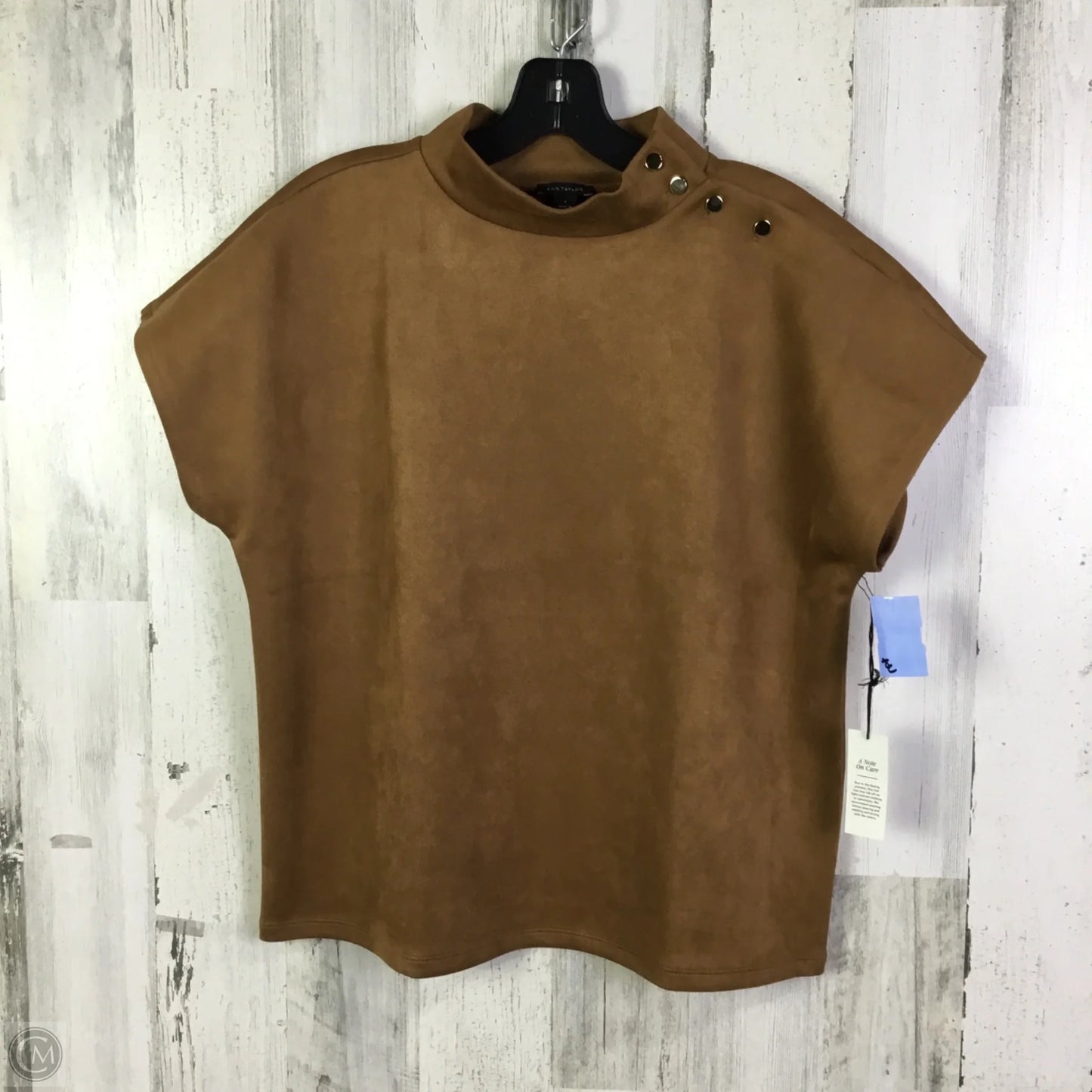 Blouse Short Sleeve By Ann Taylor In Brown, Size: S