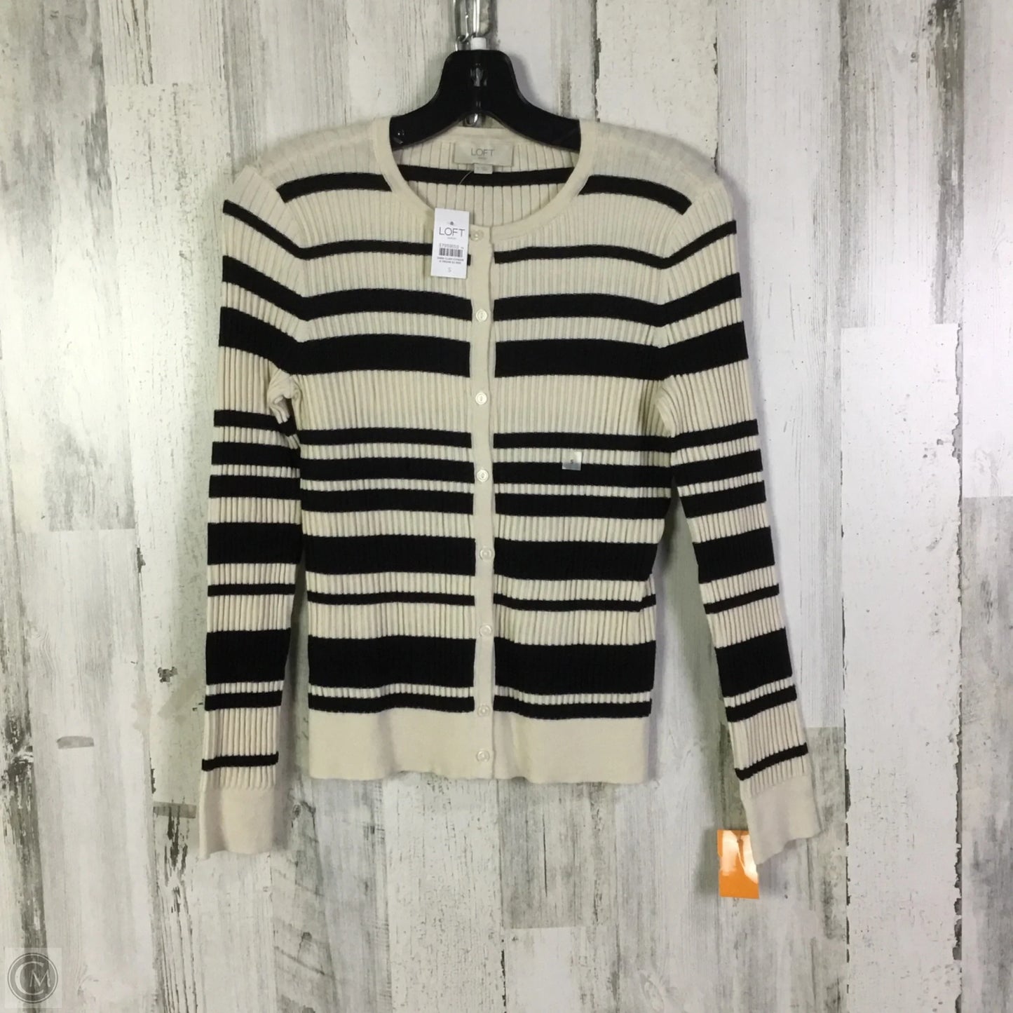 Sweater Cardigan By Loft In Black & Cream, Size: S