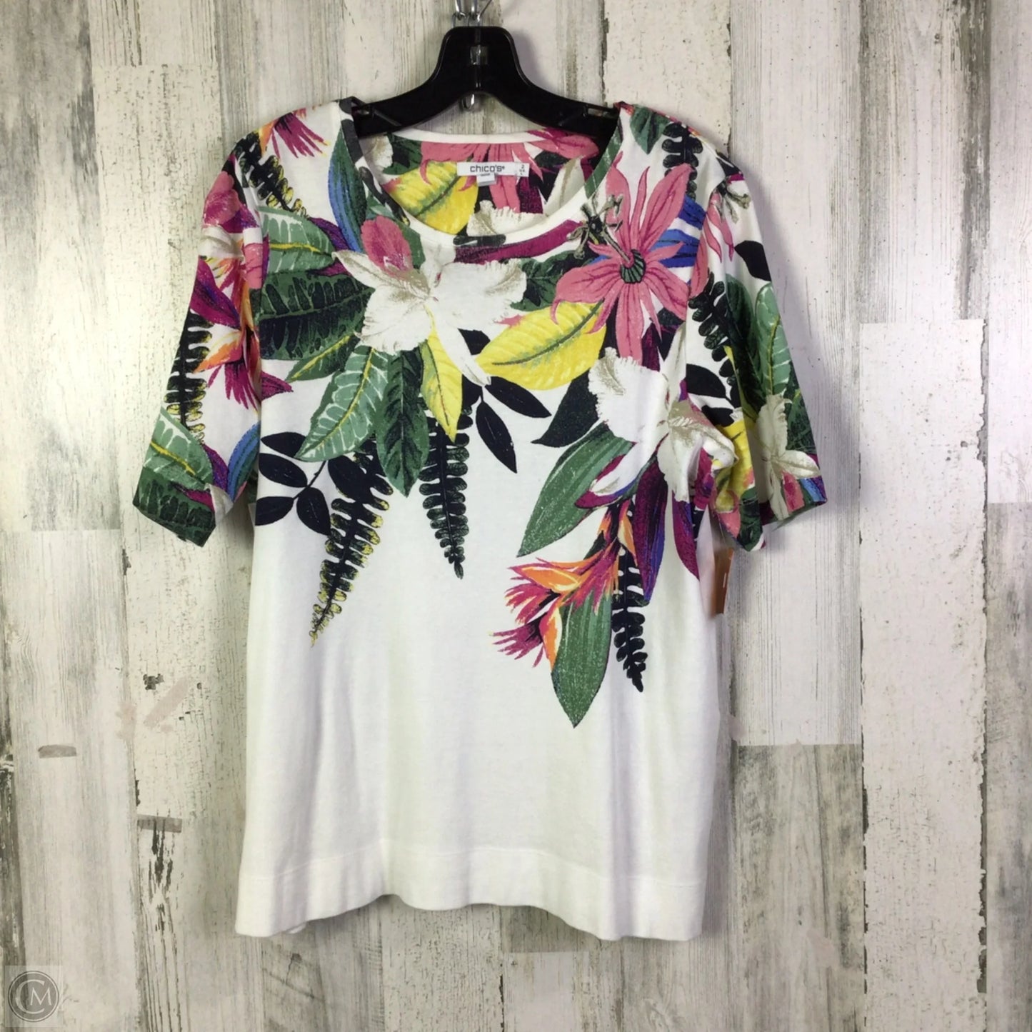 Top Short Sleeve Basic By Chicos In White, Size: L