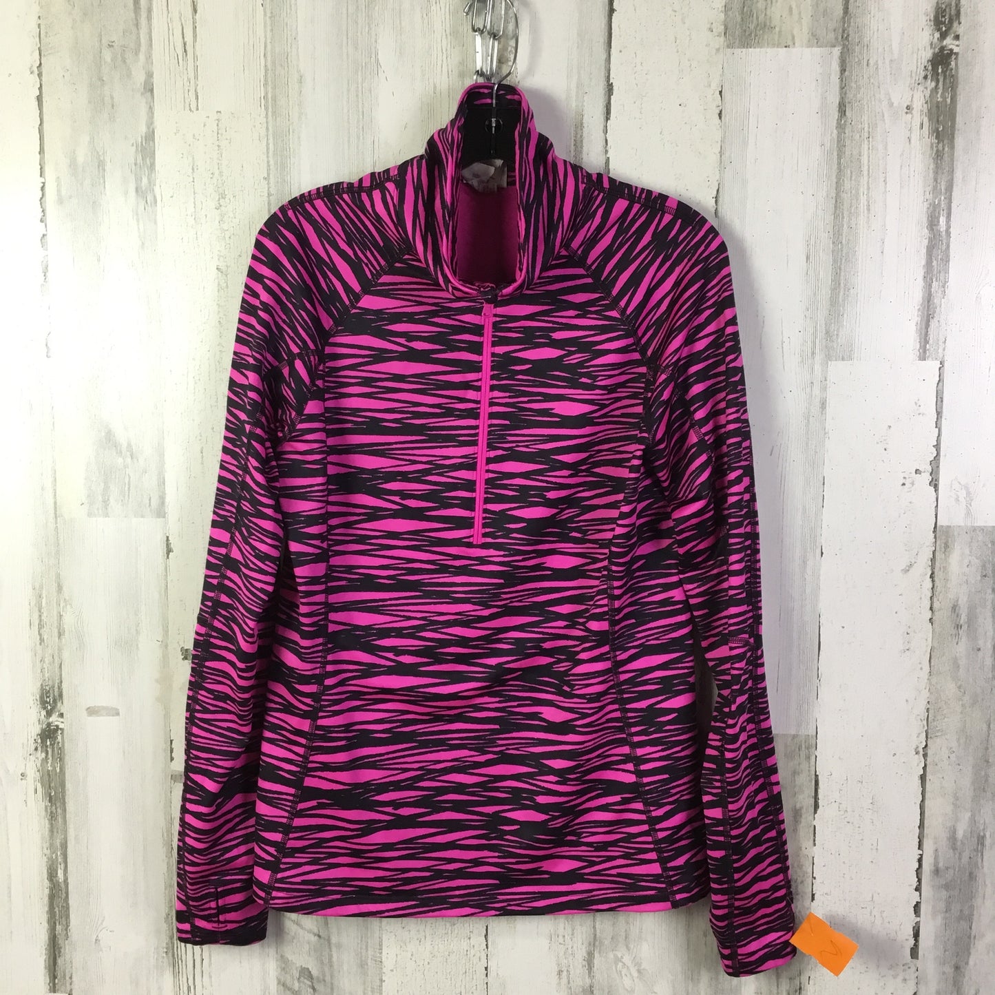 Athletic Top Long Sleeve Collar By Under Armour In Black & Pink, Size: L