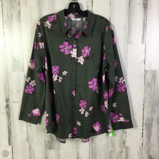 Blouse Long Sleeve By Denim And Co Qvc In Green & Pink, Size: L