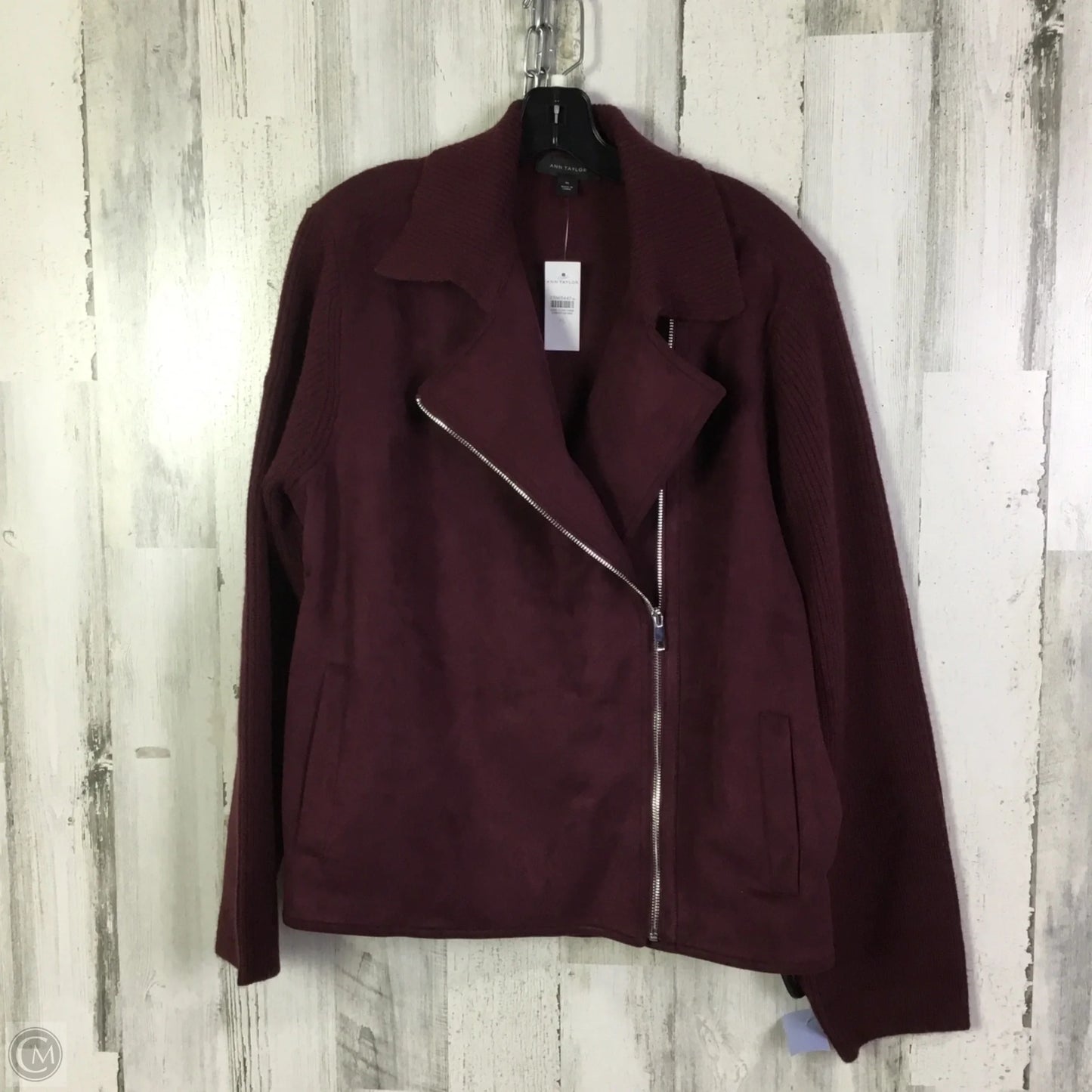 Jacket Moto By Ann Taylor In Maroon, Size: Xl