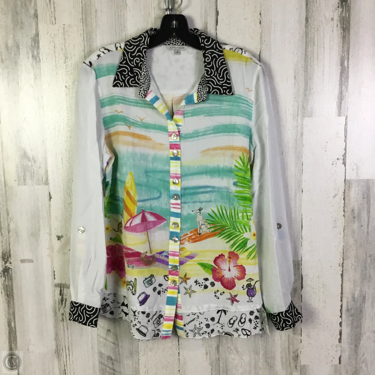 Top Long Sleeve By John Mark In Multi-colored, Size: M