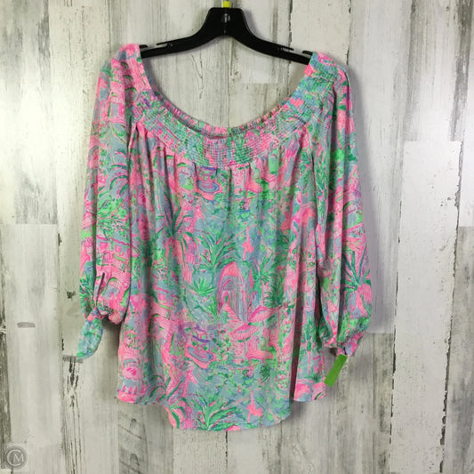 Blouse Designer By Lilly Pulitzer In Blue & Pink, Size: L