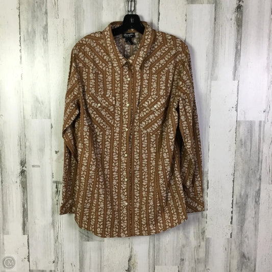Top Long Sleeve By Wrangler In Brown & White, Size: Xl