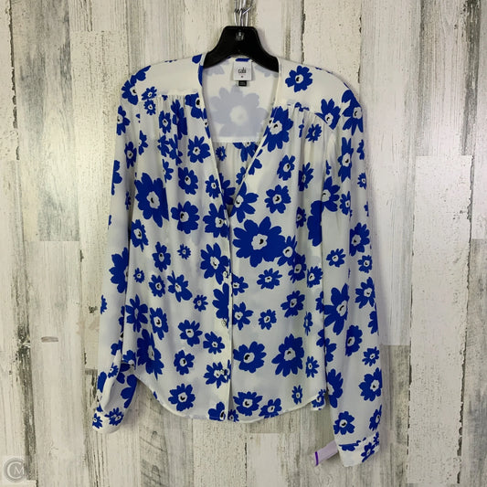 Blouse Long Sleeve By Cabi In Blue & White, Size: M