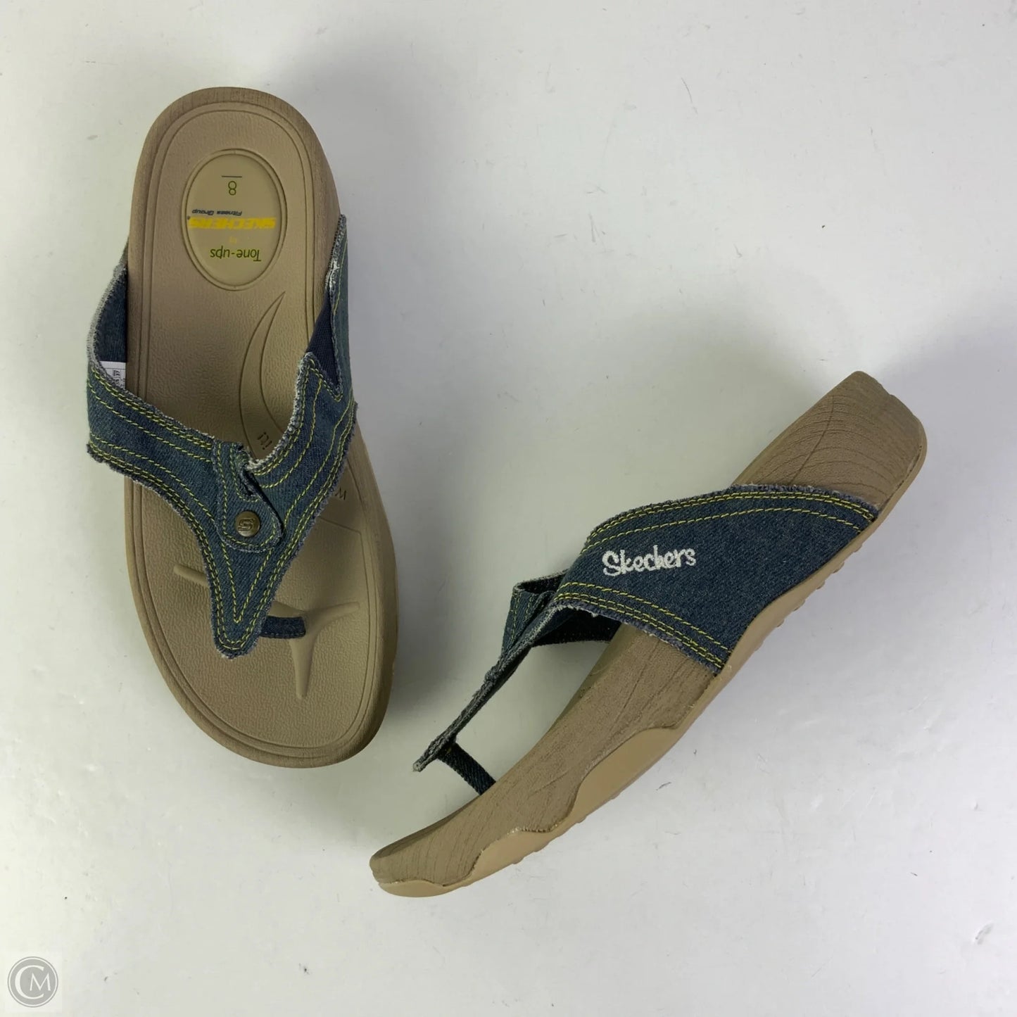 Sandals Flats By Skechers In Blue Denim, Size: 8