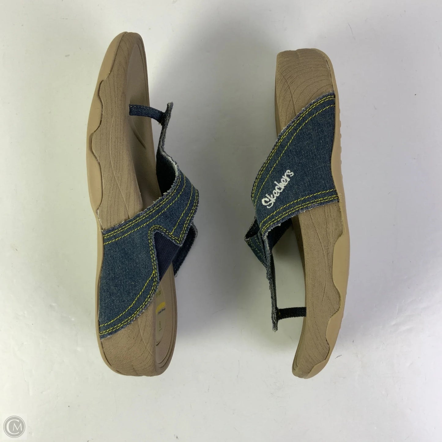Sandals Flats By Skechers In Blue Denim, Size: 8