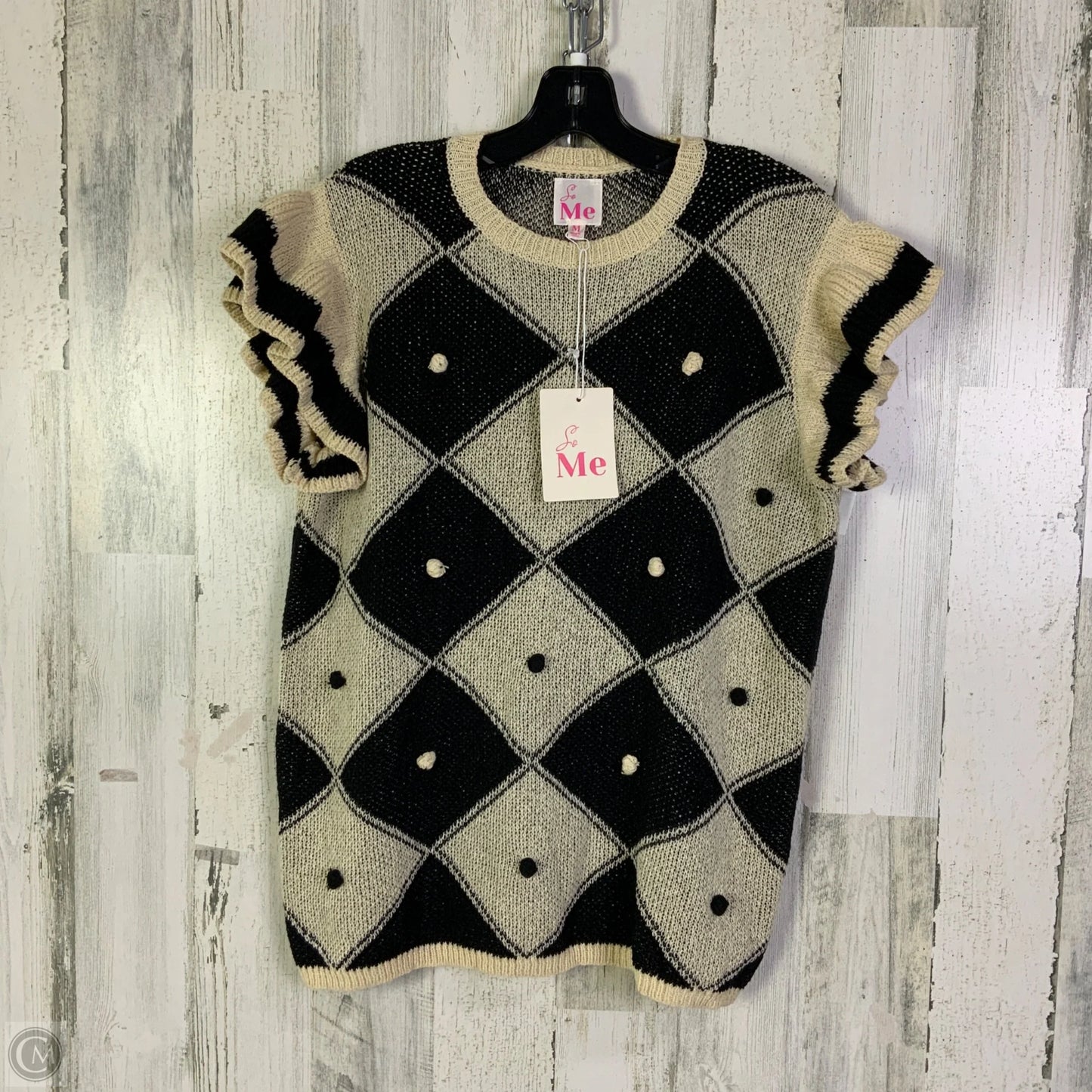 Sweater Short Sleeve By Clothes Mentor In Black & Cream, Size: M