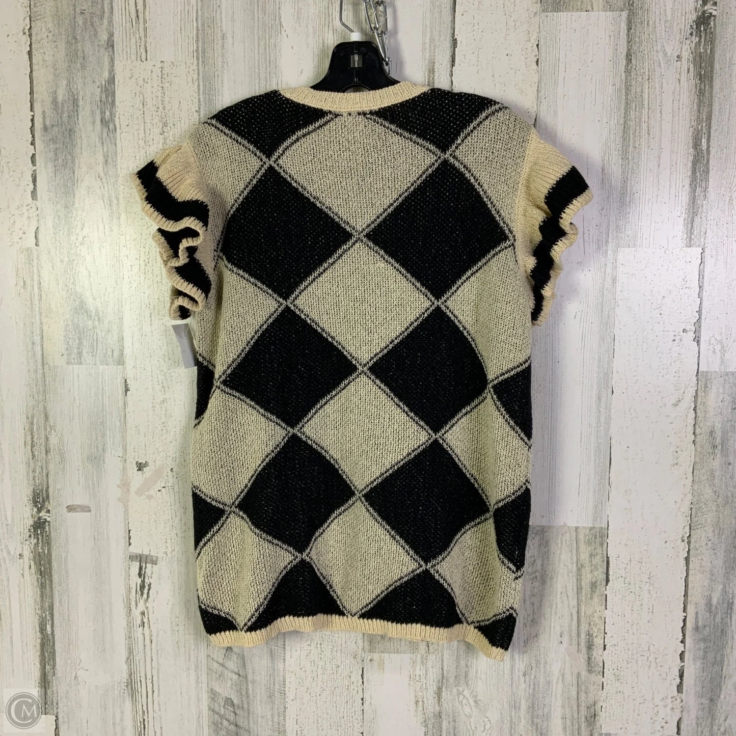 Sweater Short Sleeve By Clothes Mentor In Black & Cream, Size: M