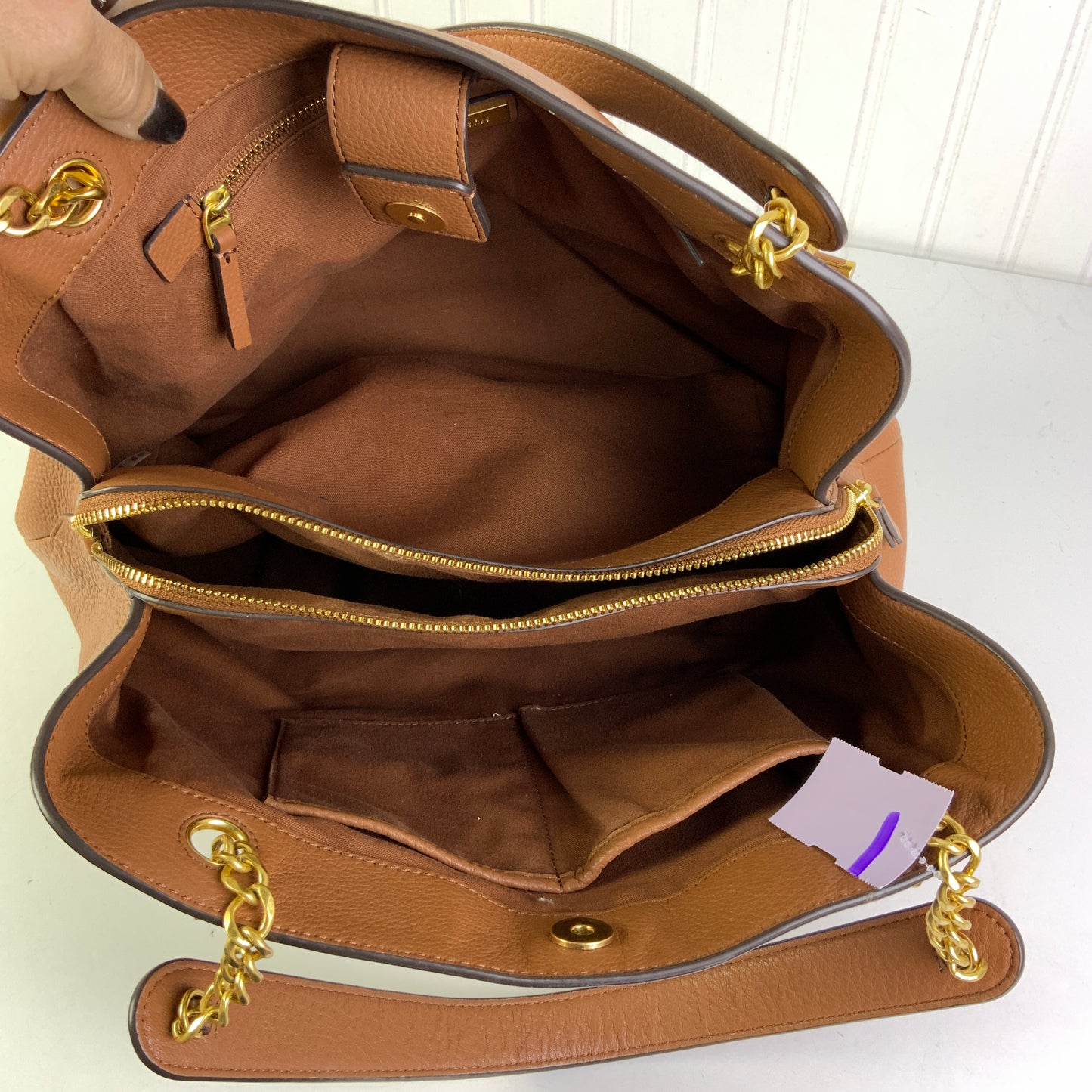 Handbag Designer By Tory Burch In Brown, Size:Large